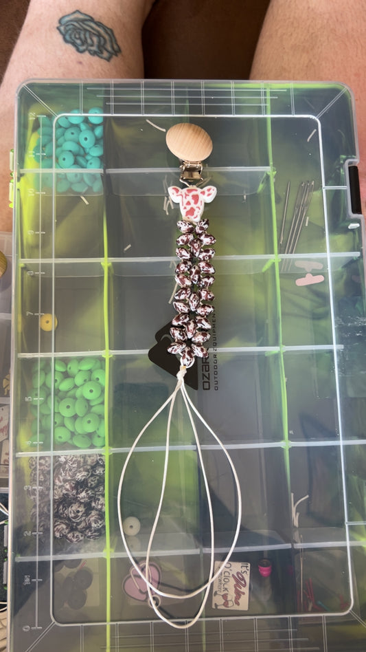 Brown cow head pacifier clip