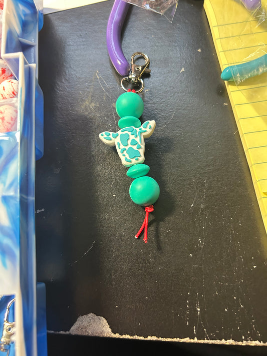 Turquoise cow head keychain charm