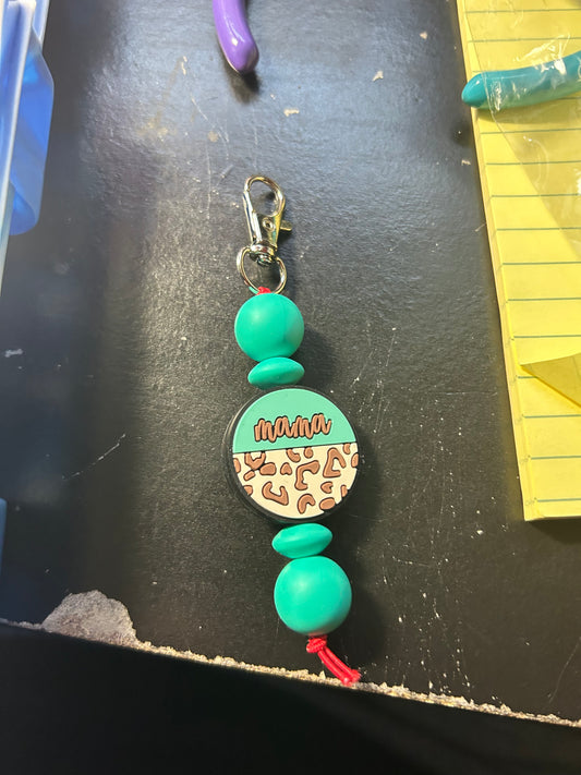 Turquoise leopard mama keychain charm