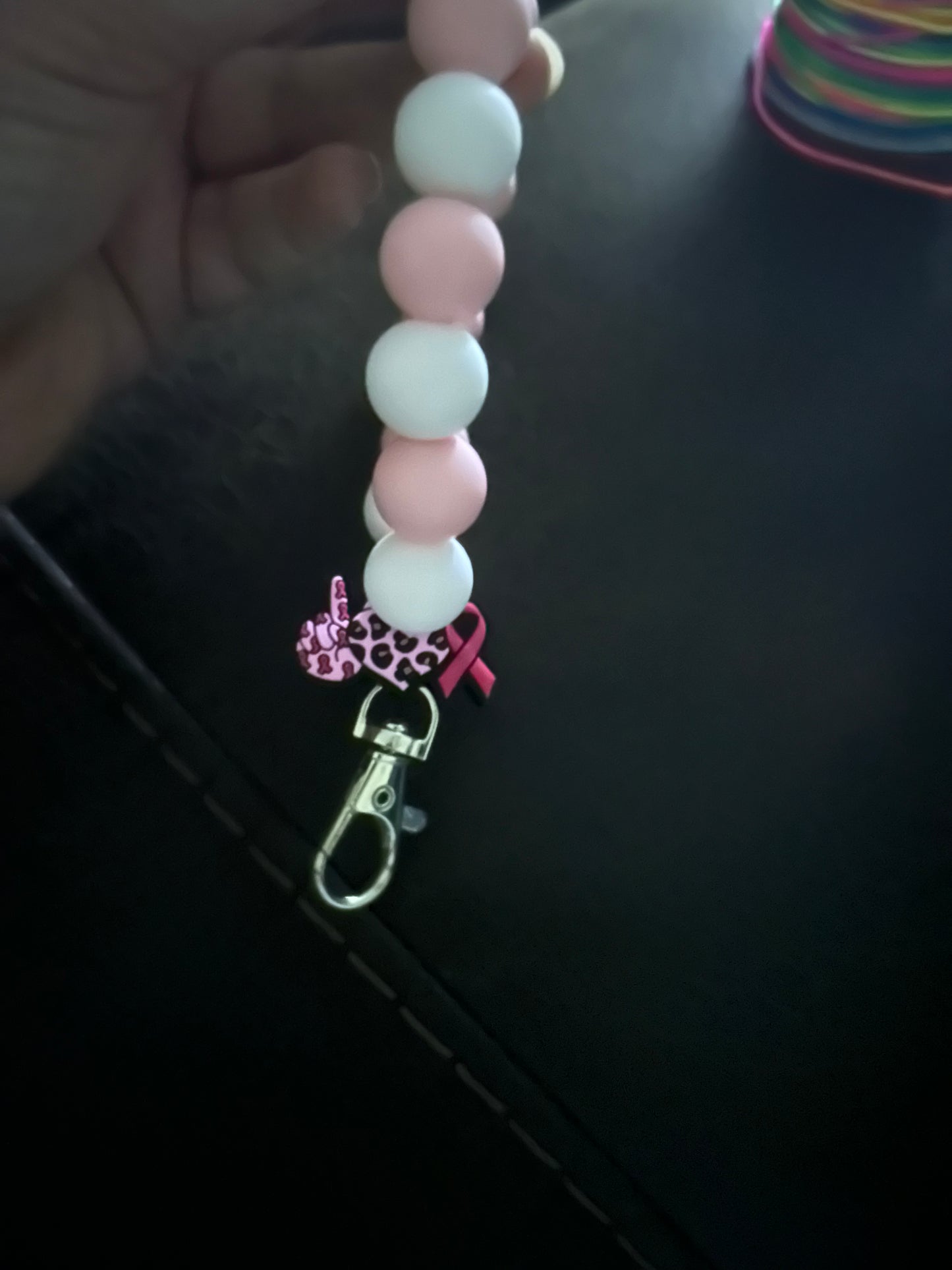 Breast cancer awareness tear drop wristlet